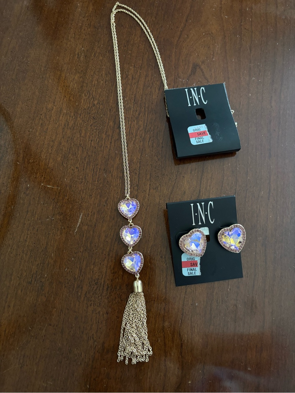 Macy's Gold-Tone Necklace and Heart Earrings with Iridescent Purple Stones